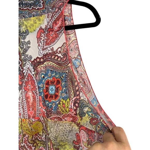 Molly Max Top Women L Pink Open Front Cardigan Sleeveless Floral Tropical Hi Lo - Picture 7 of 12